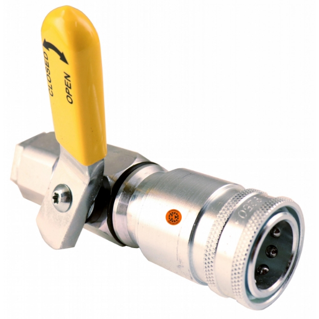 Picture of Pioneer Yellow Left Hand Lever Operated Hydraulic Quick Coupler, Breakaway Sleeve, Female, Genuine OEM Style