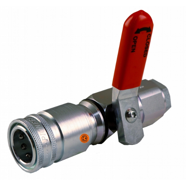 Picture of Pioneer Red Right Hand Lever Operated Hydraulic Quick Coupler, Breakaway Sleeve, Female, Genuine OEM Style