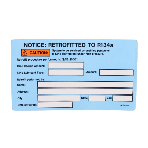 Picture of Retrofit Label for R134A Conversion, (Pkg. of 10)