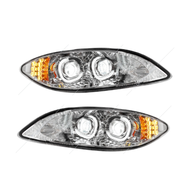 Speed Daddy Full LED Projector Headlights For 09-18 International Prostar (Chrome)